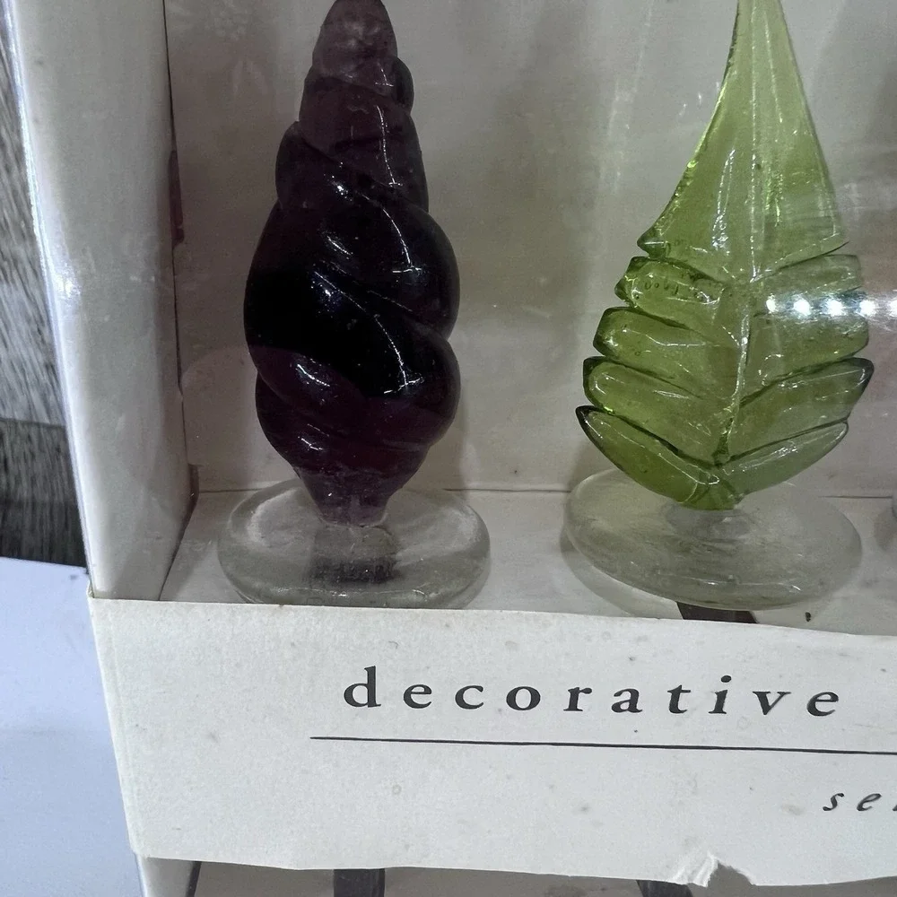 VTG NEW Pier 1 Blown Glass Bottle Stoppers Set of 4 Abstract Shapes Leaf 4